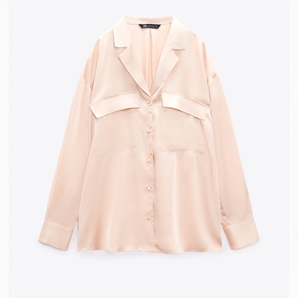 Zara neutral/ soft mauve button down shirt small
